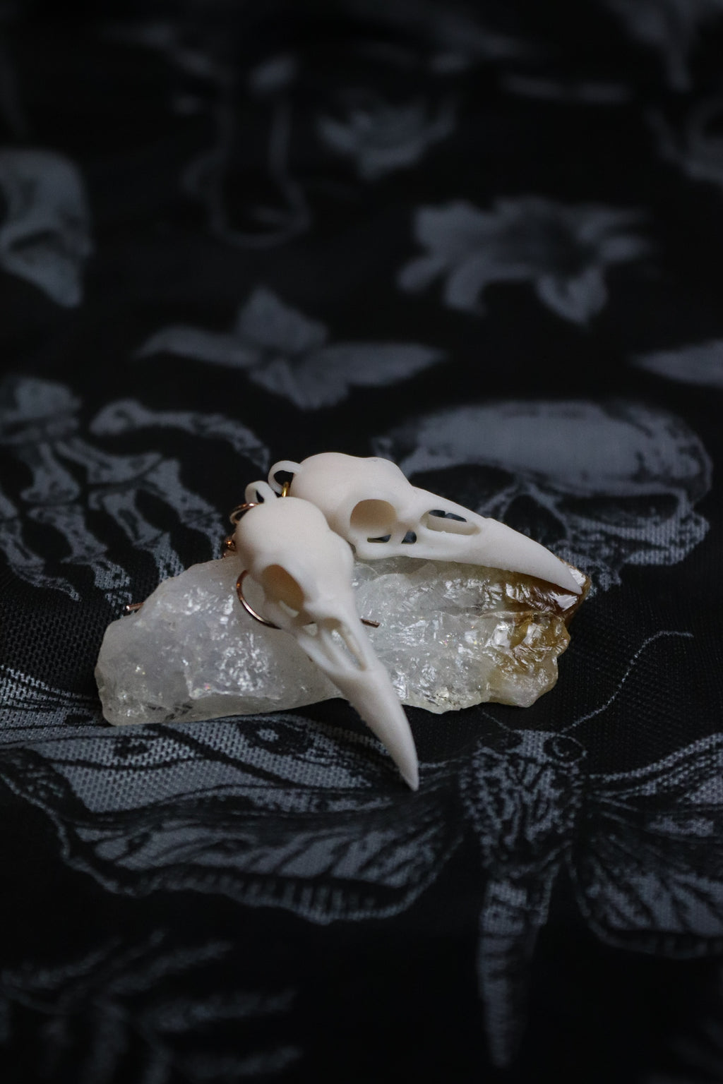 Midnight Raven Skull Drop Earings